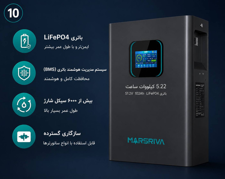 باطری لیتیومی مارسریوا مدل MR-LFP48-100-WMD ظرفیت 5.22 کیلو وات