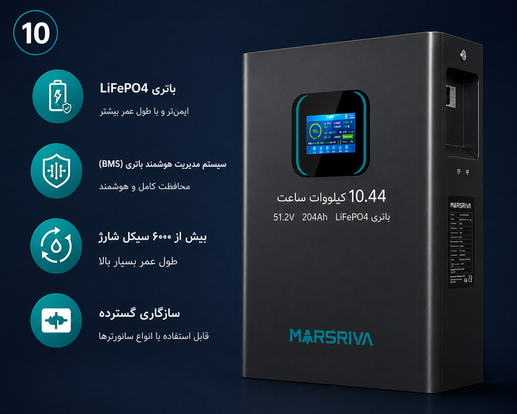 باطری لیتیومی مارسریوا مدل MR-LFP48-200-WMD ظرفیت 10.44 کیلو وات